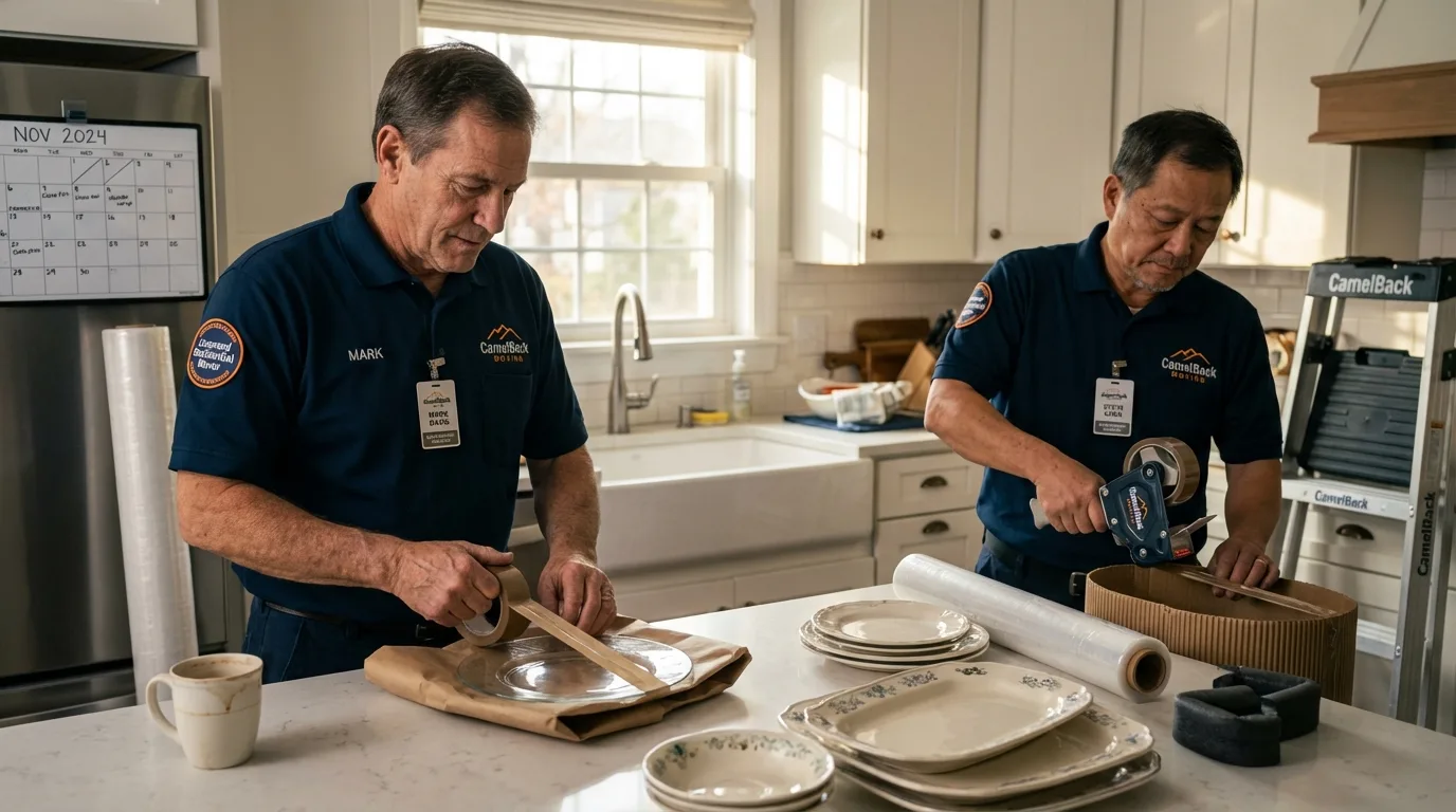 Professional crew packing kitchen dishware in Manchester, MD